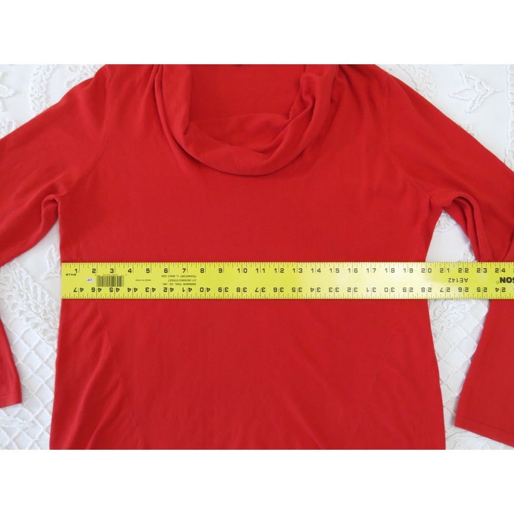 Eileen Fisher Red Cowl Neck Cotton Silk Sweater Large Lightweight Pullover - Picture 5 of 5
